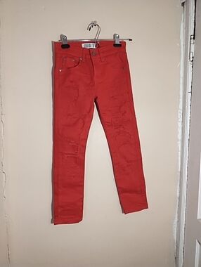 Trestles Boys Red Distressed Skinny Jeans Size 8